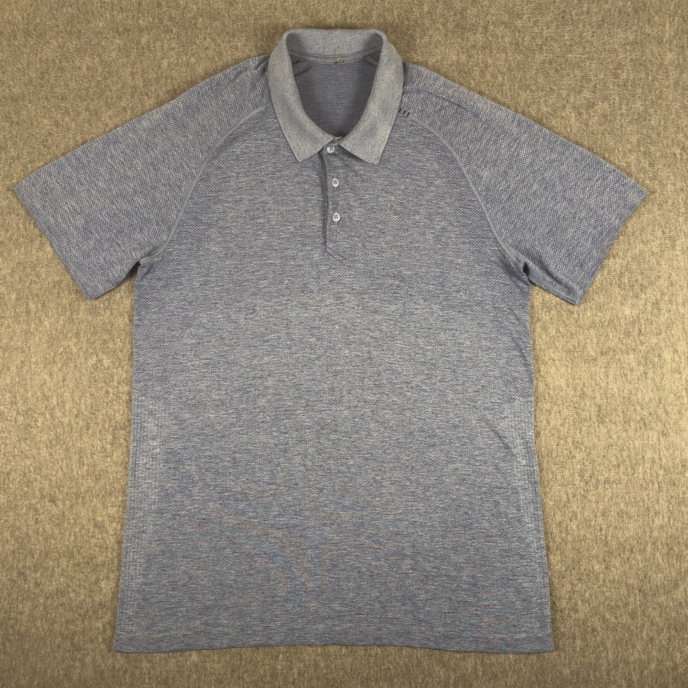 Lululemon Live In Practice Polo Shirt Mens Large Blue Geo Golf Stretch Knit